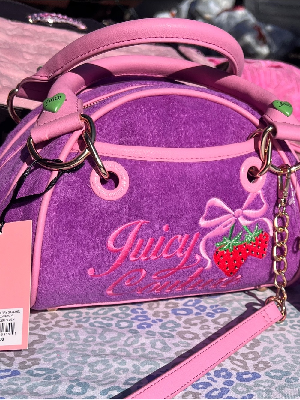 New Pink Purple Juicy Couture Purse Strawberry Satchel Bag Custom Dyed Handbag